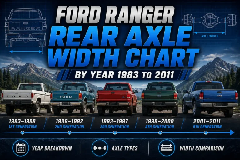 Ford Ranger Rear Axle Width Chart by Year 1983 to 2011