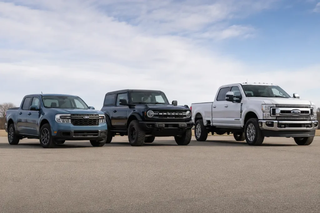 Ford trucks compared by wheelbase length side by side