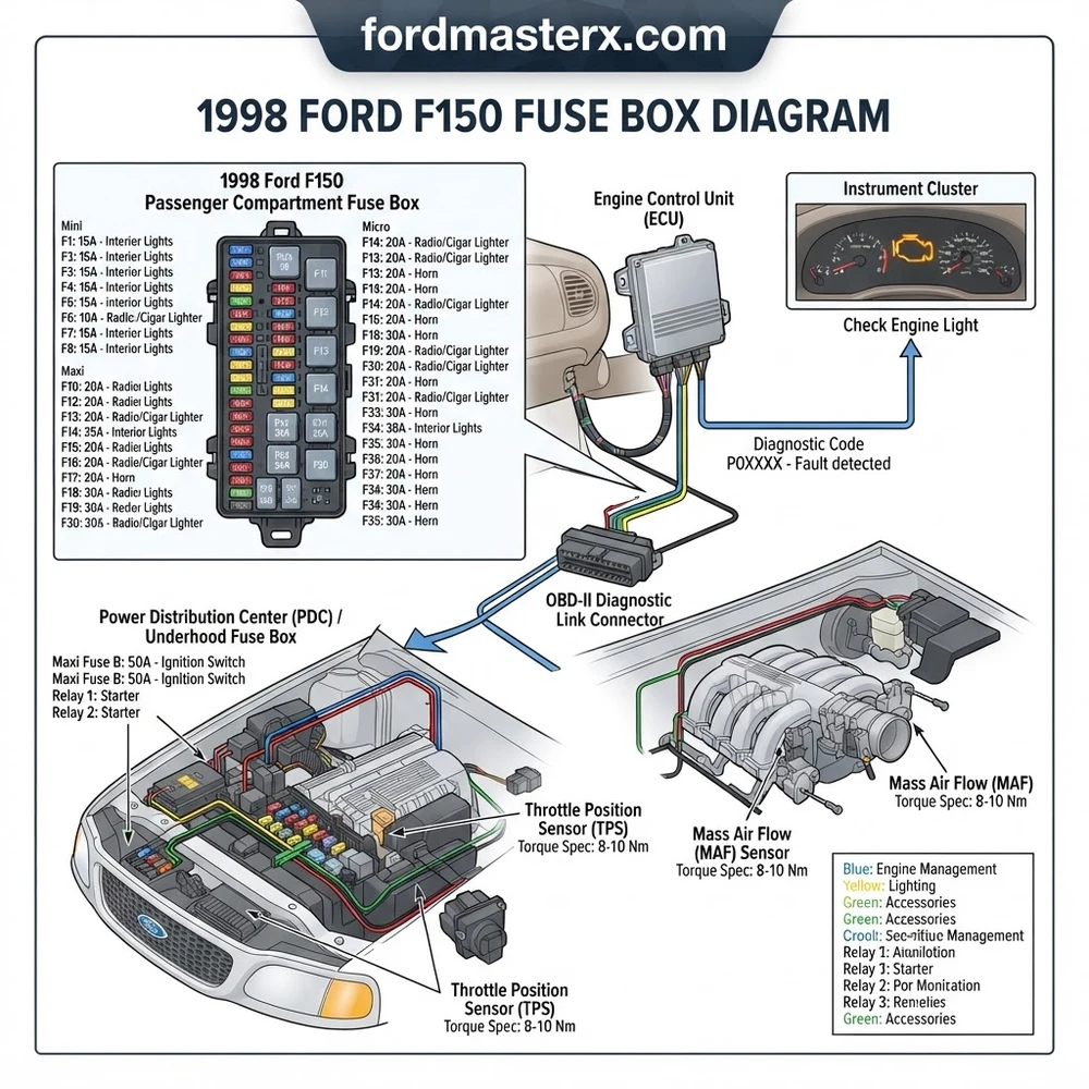1998 ford f150 fuse box diagram diagram with labeled components and explanations