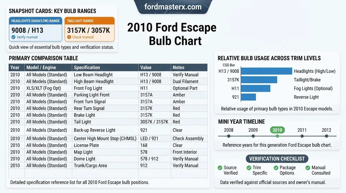 2010 ford escape bulb chart