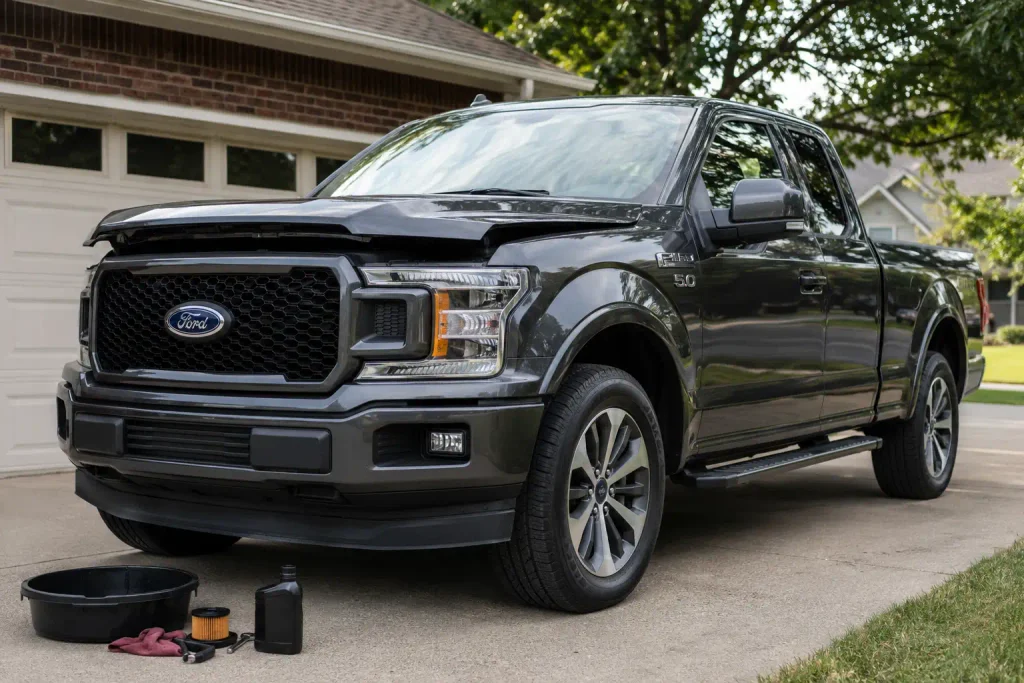2019 F-150 5.0L Oil Capacity: Quarts, Type, and Known TSB 2 2019 Ford F-150 5.0L V8 truck ready for oil change
