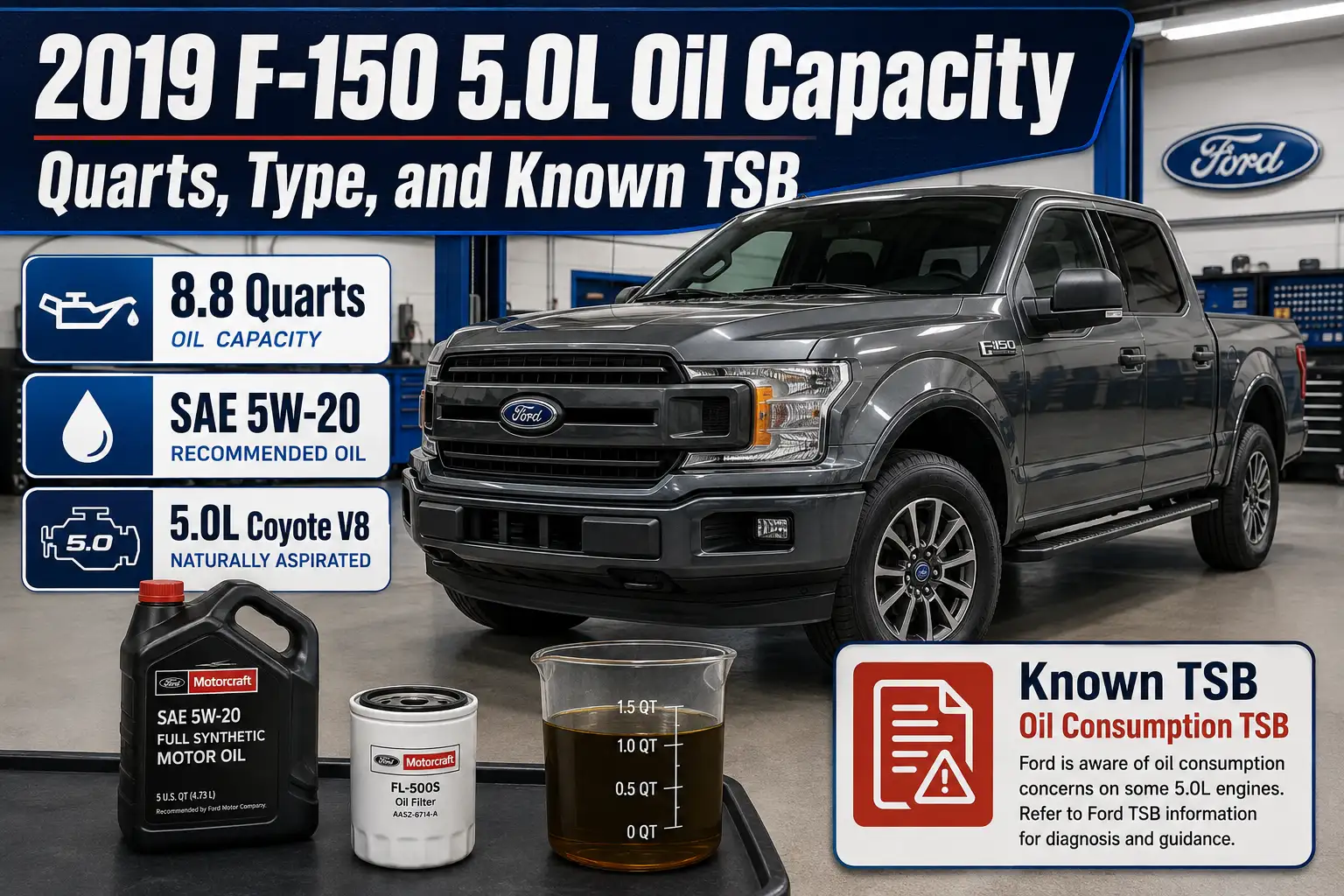 2019 F-150 5.0L Oil Capacity: Quarts, Type, and Known TSB 1 2019 F-150 5.0L Oil Capacity: Quarts, Type, and Known TSB