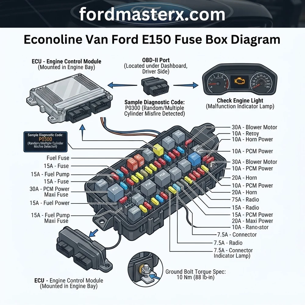 econoline van ford e150 fuse box diagram diagram with labeled components and explanations