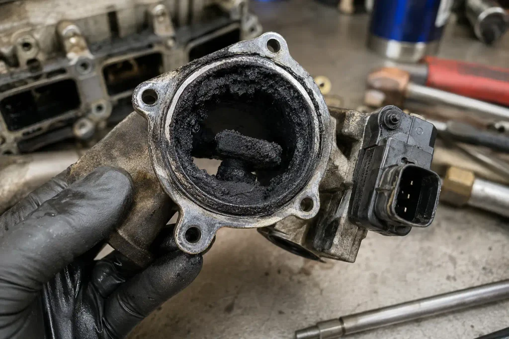 Removed 6.0 Powerstroke EGR valve with carbon buildup