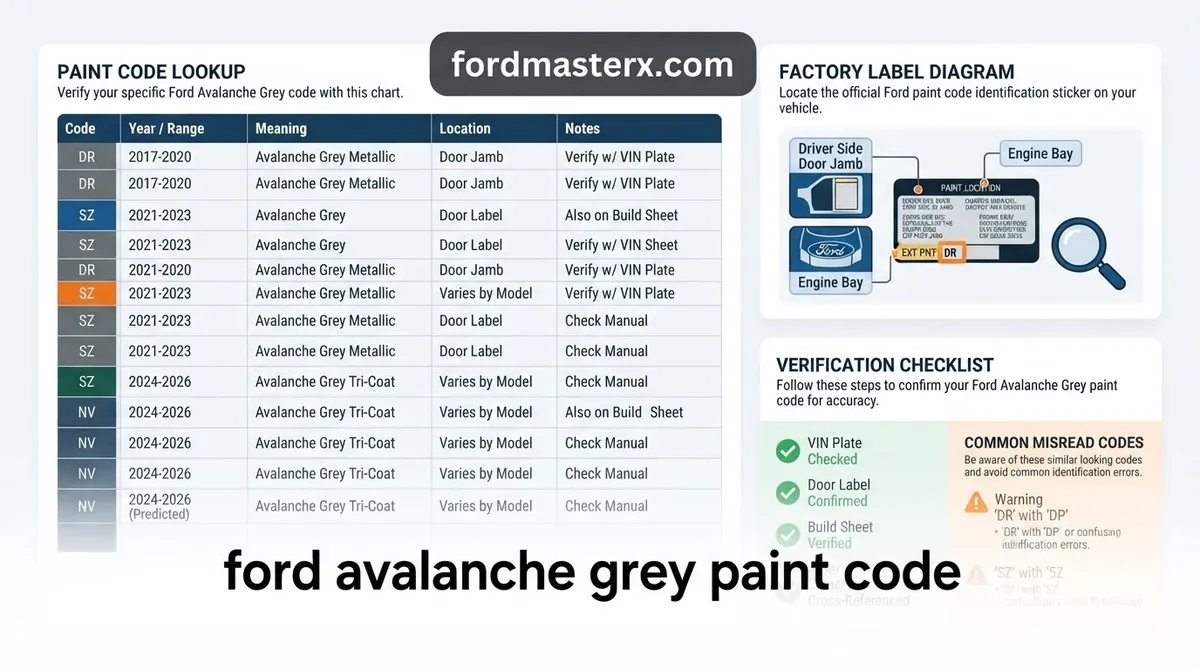 Ford Avalanche Grey Code Chart By Year: Identification Guide (2026 Full Reference) 3 ford avalanche grey paint code