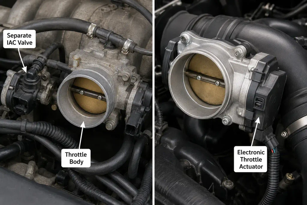Ford F150 separate IAC valve compared with electronic throttle body