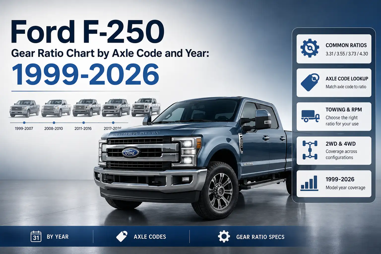 Ford F-250 Gear Ratio Chart by Axle Code and Year 1999-2026