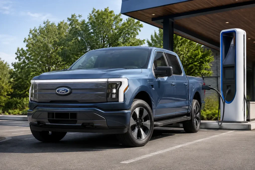 Ford Lightning battery specs chart showing F-150 Lightning charging.