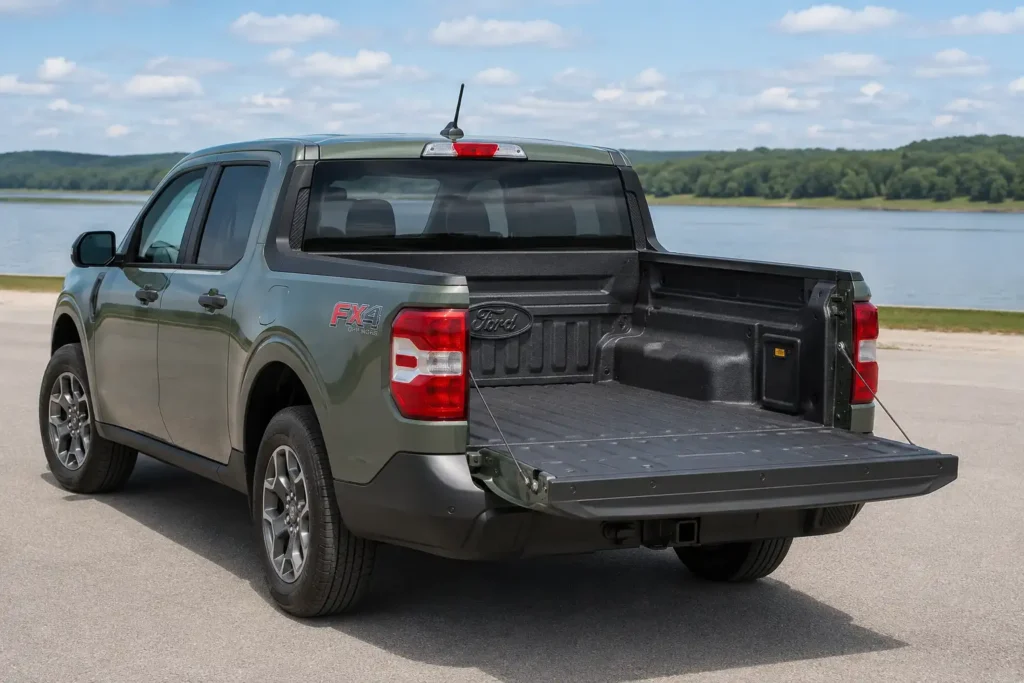 Ford Maverick bed dimensions chart showing 2022 to 2026 FLEXBED