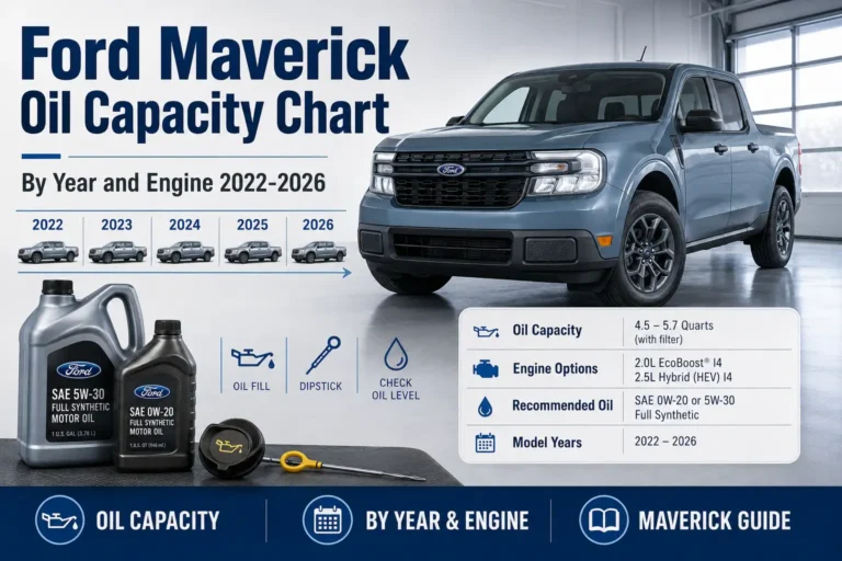Ford Maverick Oil Capacity Chart by Year and Engine 2022 to 2026