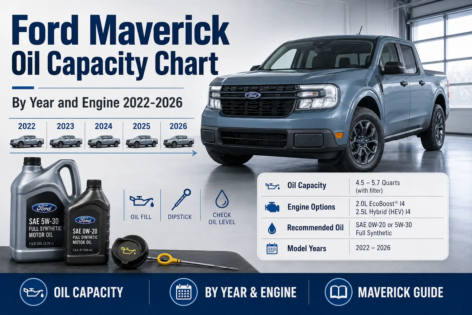 Ford Maverick Oil Capacity Chart by Year and Engine 2022 to 2026