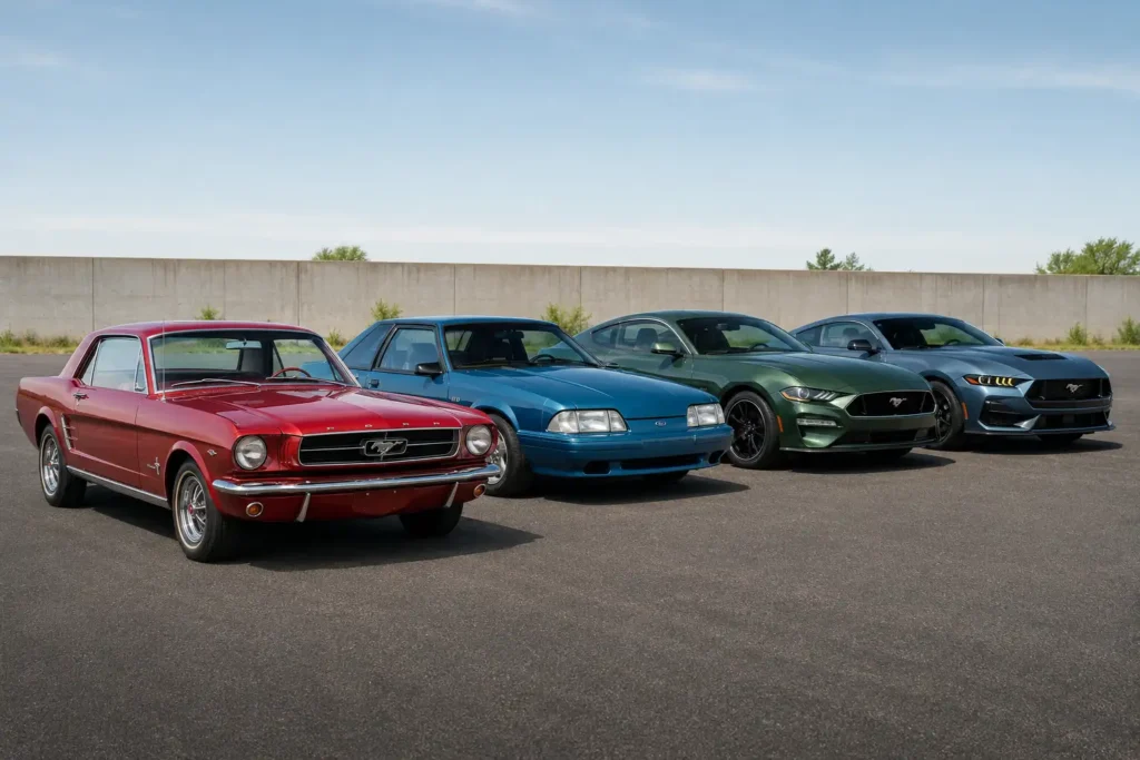 Ford Mustang paint code chart showing classic and modern Mustang generations