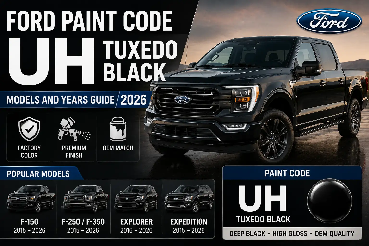 Ford Paint Code UH Tuxedo Black Models and Years Guide 2026 1 Ford Paint Code UH Tuxedo Black Models and Years Guide 2026