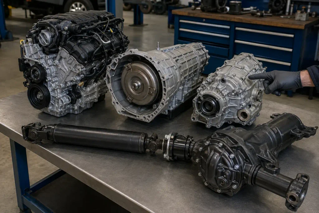 Ford powertrain components showing engine transmission and drivetrain warranty coverage