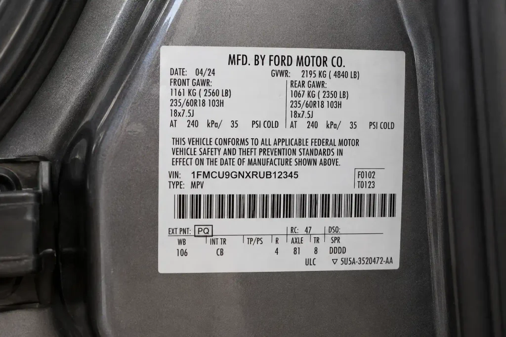Ford Race Red Paint Code (PQ): Full Cross-Reference & Year Guide 2026 3 Ford door jamb sticker showing EXT PNT paint code location