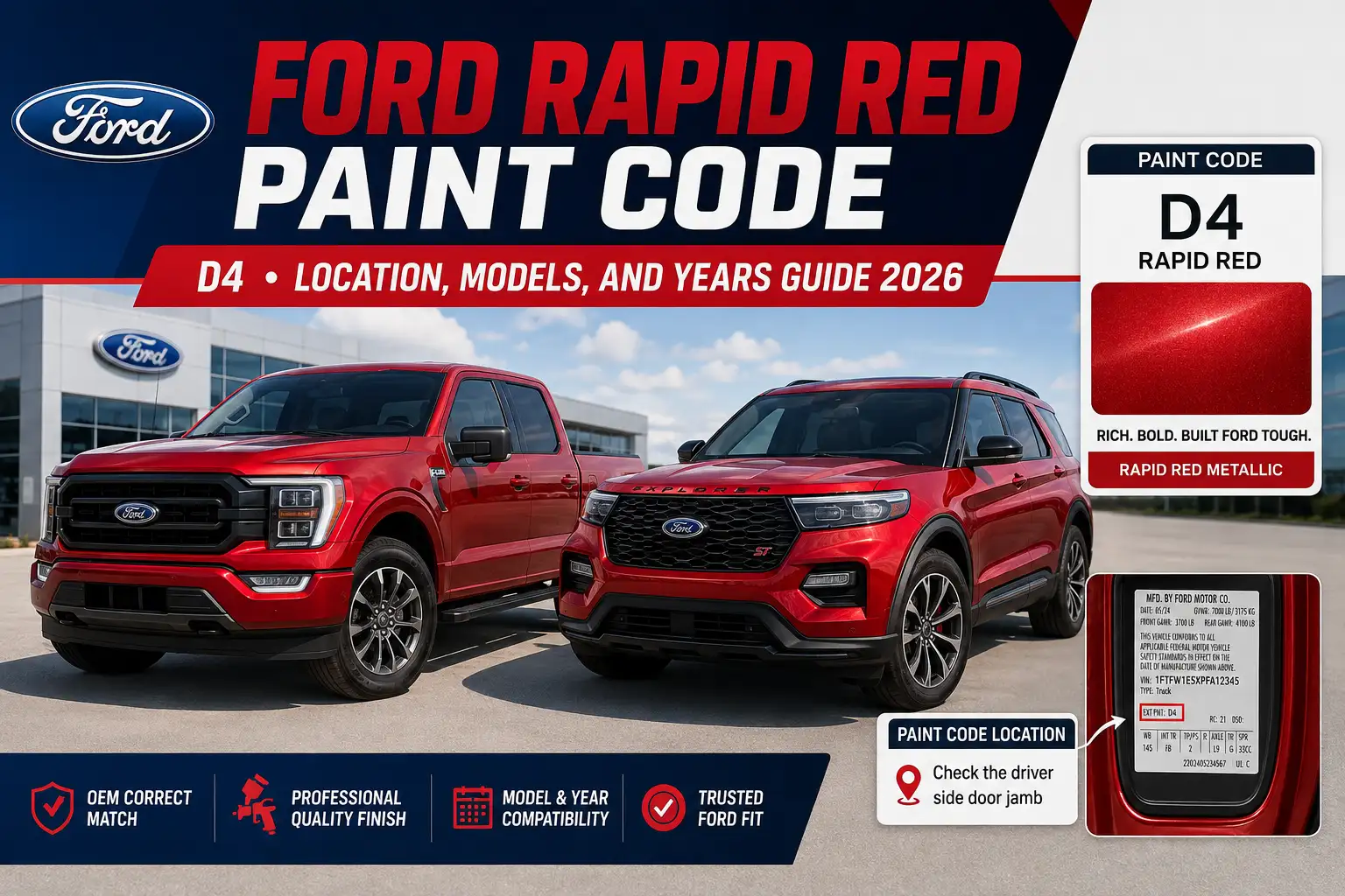 Ford Rapid Red Paint Code D4: Location, Models, and Years Guide 2026
