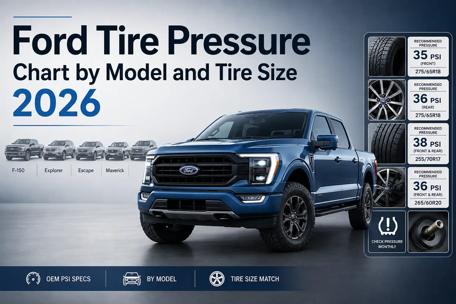 Ford Tire Pressure Chart by Model and Tire Size 2026 1 Ford Tire Pressure Chart by Model and Tire Size 2026