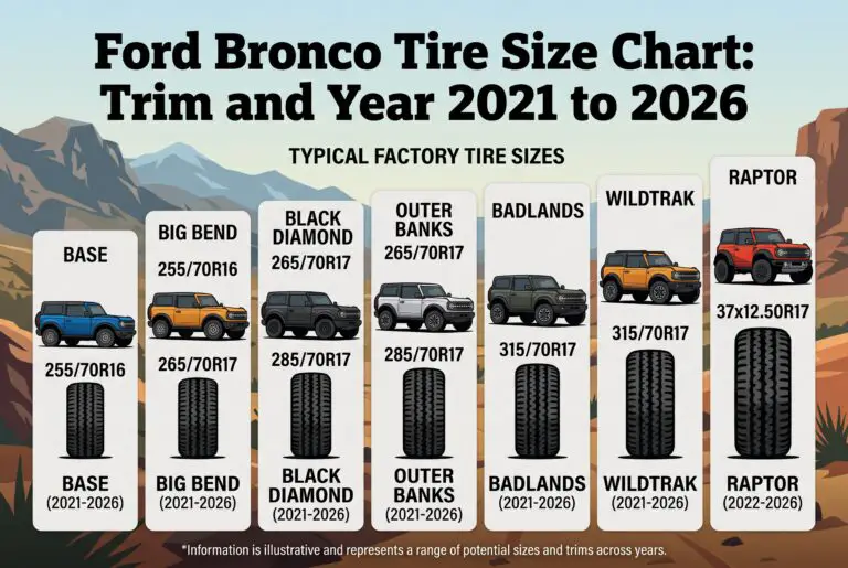 Ford Bronco Tire Size Chart: Trim and Year 2021 to 2026 26 Ford Bronco Tire Size Chart: Trim and Year 2021 to 2026