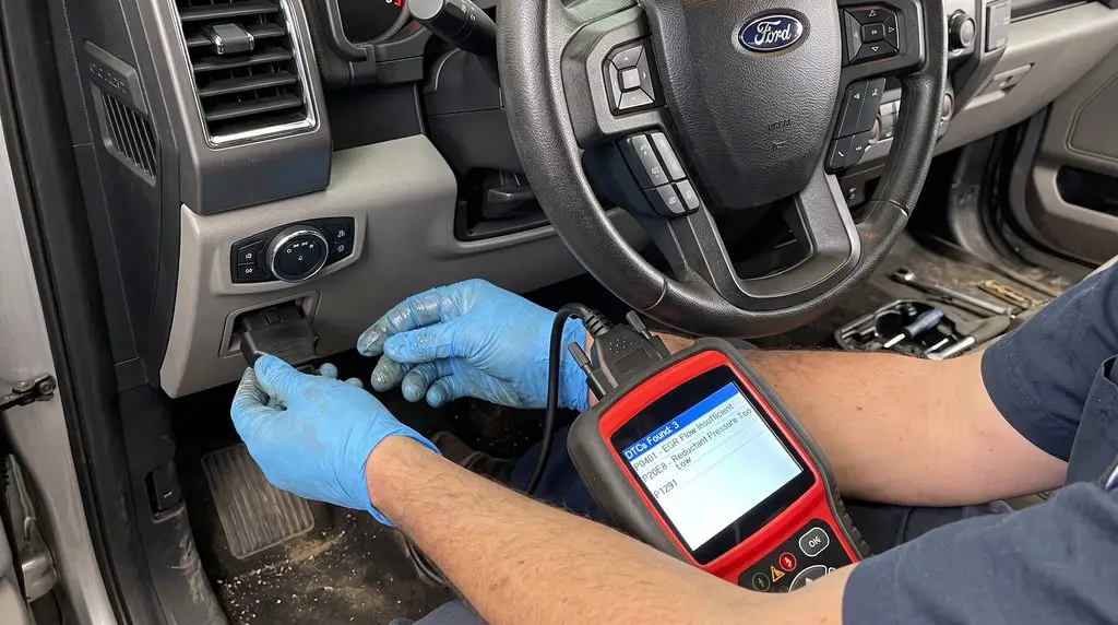 Ford 6.7 Powerstroke Problems by Year, Fixes and Costs 2026 3 Scanning a Ford 6.7 Powerstroke for stored codes with OBD2 tool