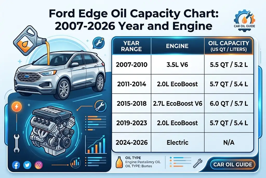Ford Edge Oil Capacity Chart: 2007-2026 Year and Engine 1 Ford Edge Oil Capacity Chart: 2007-2026 Year and Engine