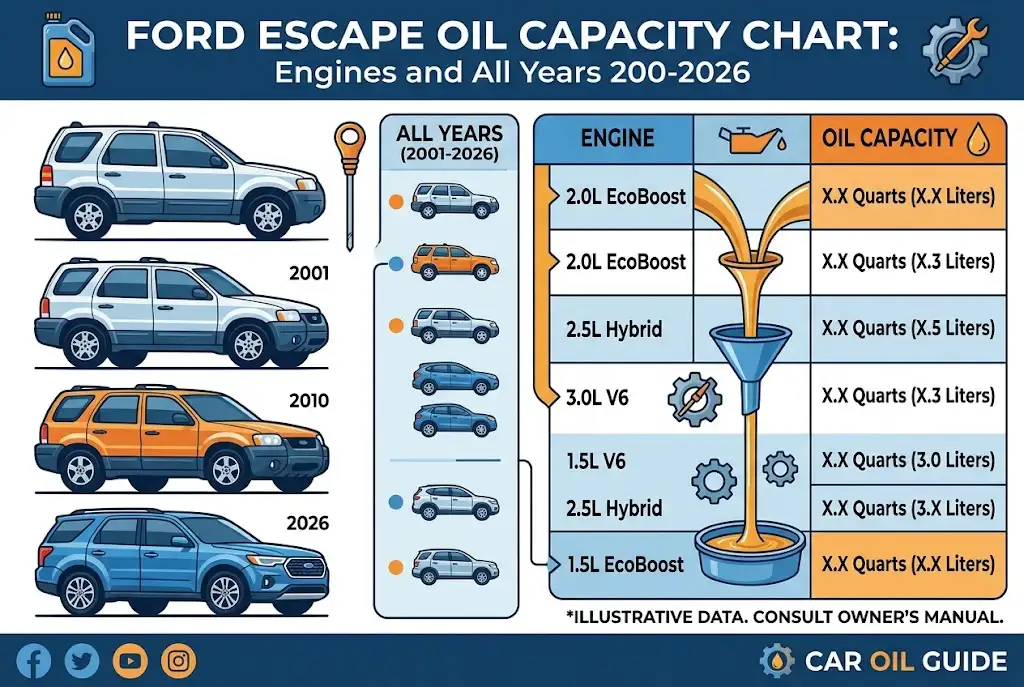 Ford Escape Oil Capacity Chart: Engines and All Years 2001-2026 1 Ford Escape Oil Capacity Chart: Engines and All Years 2001-2026
