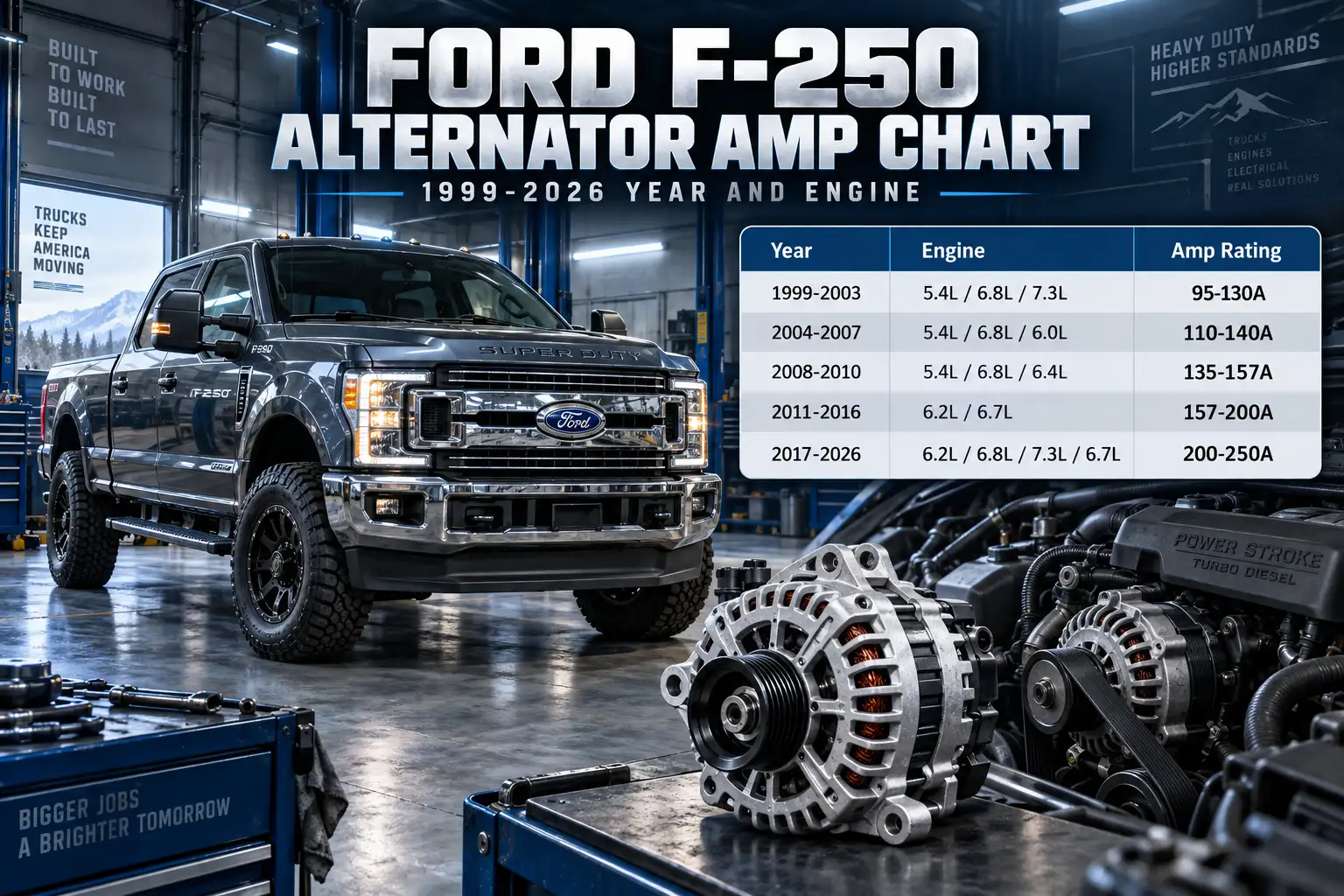 Ford F250 Alternator Amp Chart: 1999-2026 Year and Engine 1 Ford F-250 Alternator Amp Chart: 1999-2026 Year and Engine