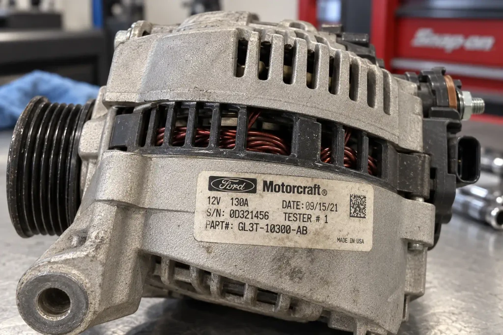 Ford F250 Alternator Amp Chart: 1999-2026 Year and Engine 3 Motorcraft alternator amp rating stamp on Ford F-250