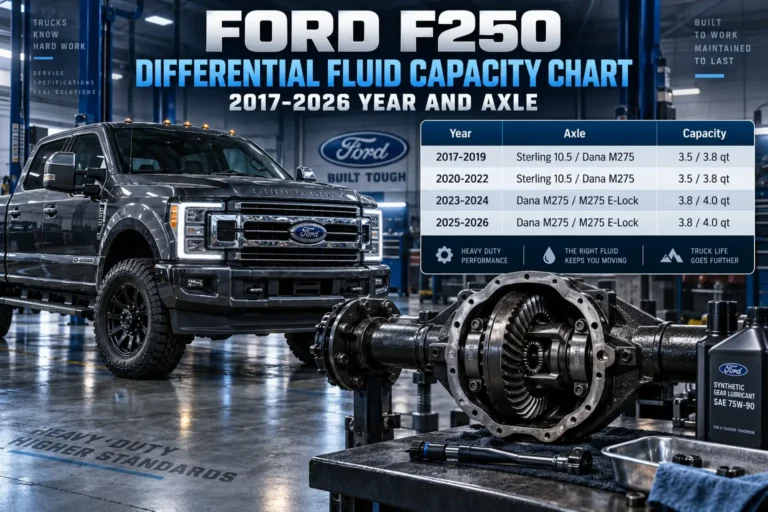 Ford F250 Differential Fluid Capacity Chart: 2017-2026 Year and Axle 5 Ford F250 Differential Fluid Capacity Chart: 2017-2026 Year and Axle