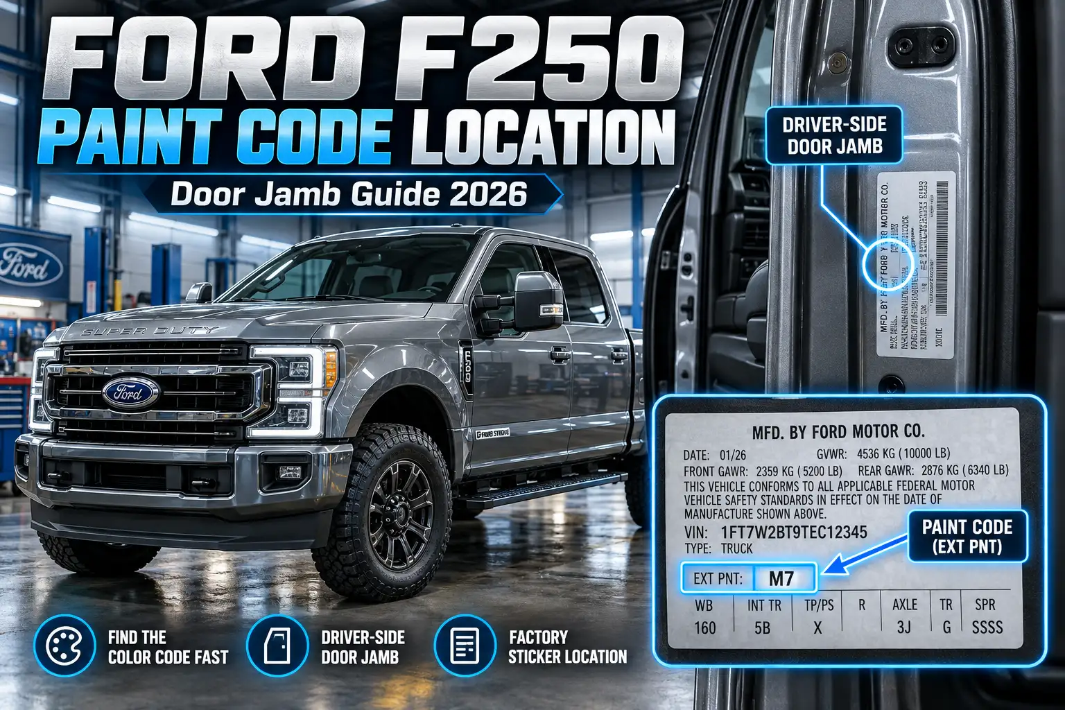 Ford F250 Paint Code Location and How to Read It 1 Ford F250 Paint Code Location: Door Jamb Guide 2026