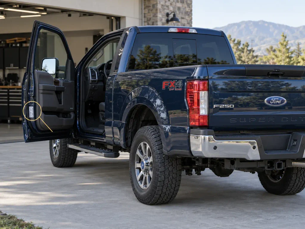 Ford F250 Paint Code Location and How to Read It 2 Ford F250 paint code location inside the driver side door opening