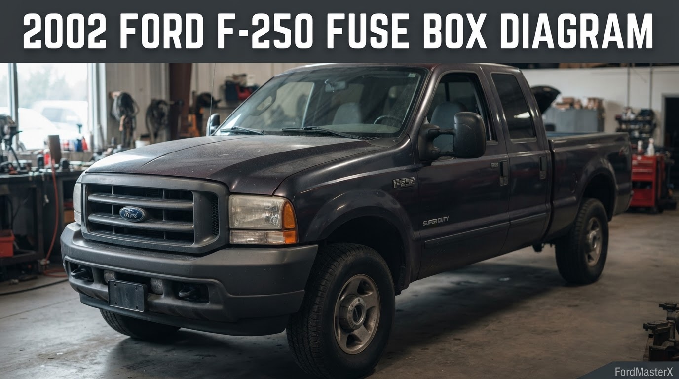 2002 Ford F-250 Fuse Box Diagram: Cabin and Under-Hood Charts 1 2002 ford f250 fuse box diagram reference chart from FordMasterX