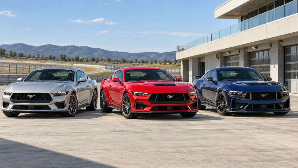 Ford Mustang Model Comparison Chart by Year 2026 Trim 2 2026 Ford Mustang EcoBoost, GT and Dark Horse in a model comparison lineup