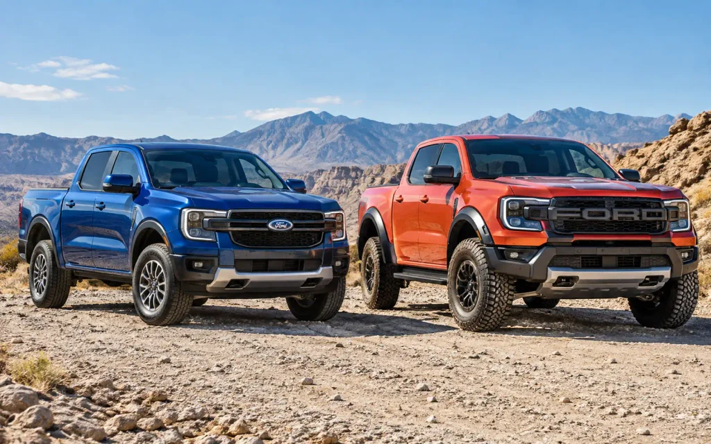 2026 Ford Ranger XLT and Raptor compared on gravel terrain