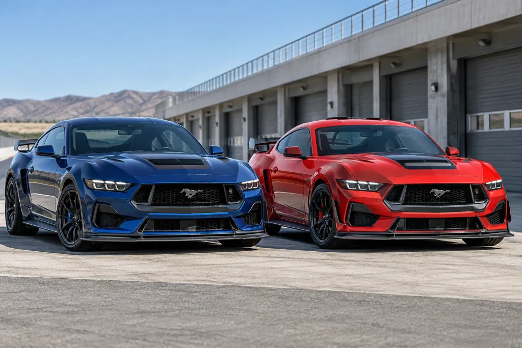 Ford Mustang Model Comparison Chart by Year 2026 Trim 3 2026 Ford Mustang Dark Horse and Dark Horse SC parked side by side