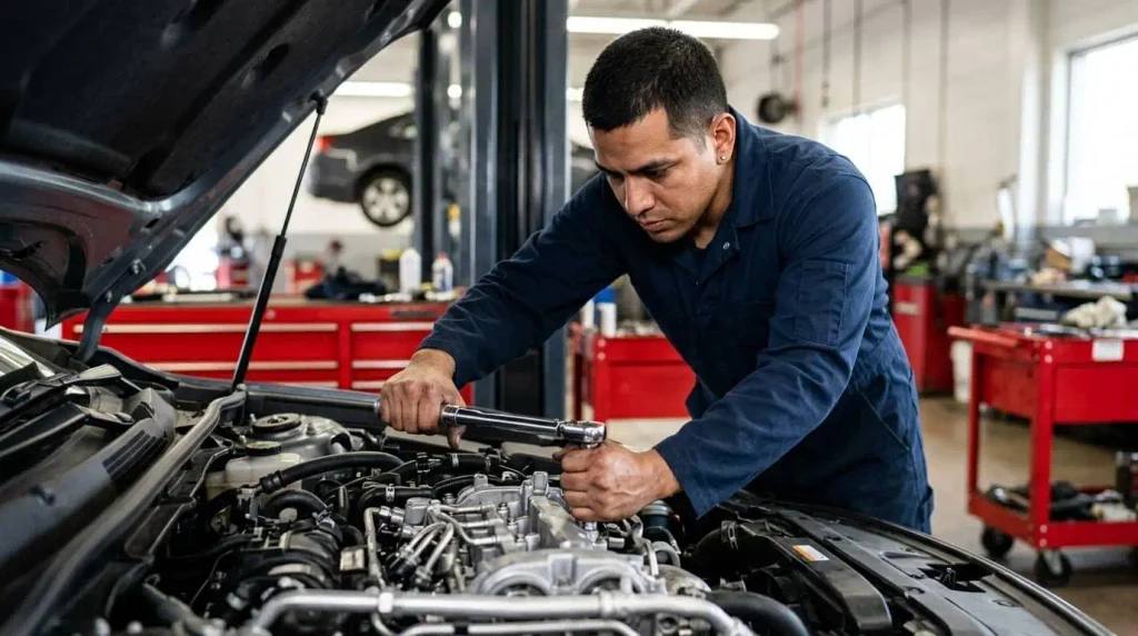 Ford F-150 2.7 EcoBoost torque specs checked during engine service.