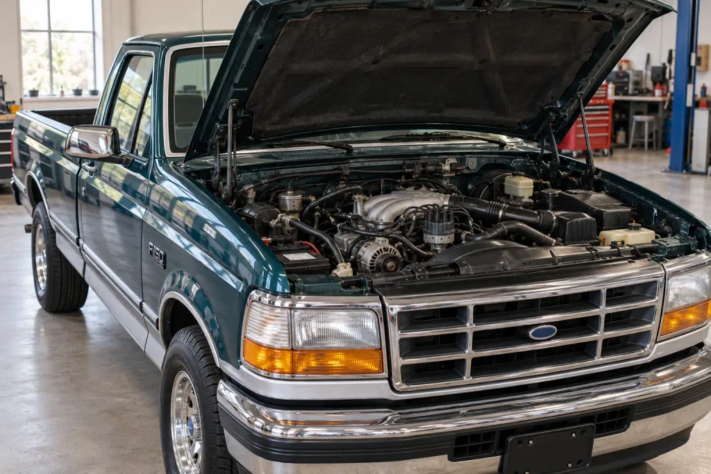 1994 Ford F-150 5.8L Windsor engine bay for torque specs guide