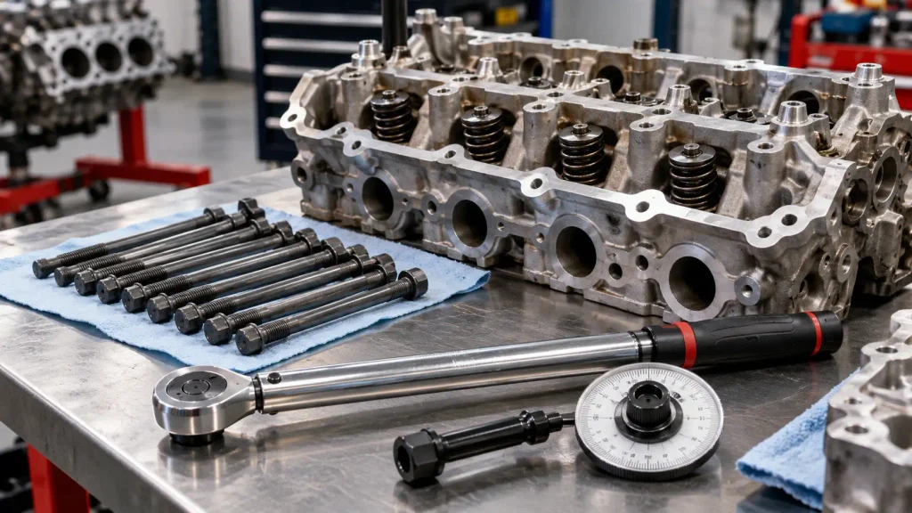 Ford 4.6L Triton Torque Specs Chart: Head Bolts, Cam Caps & Sequence 2026 3 Torque-angle wrench and new head bolts for Ford 4.6 Triton engine assembly