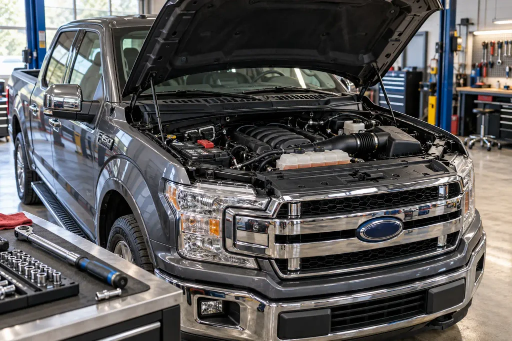 Ford 5.0 Coyote Torque Specs Chart: Head Bolts, Main Caps & Sequence (2026) 2 2018 Ford F-150 5.0 Coyote engine bay for torque specifications guide