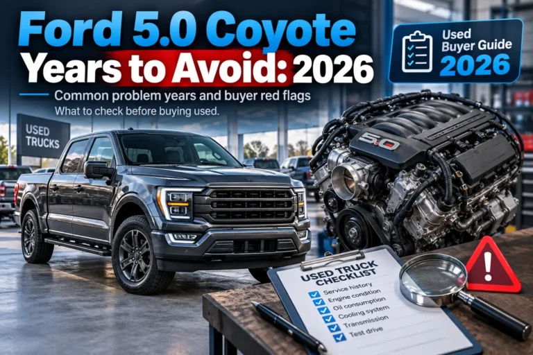 Ford 5.0 Coyote years to avoid used buying guide with F-150 pickup, V8 engine, and inspection checklist.