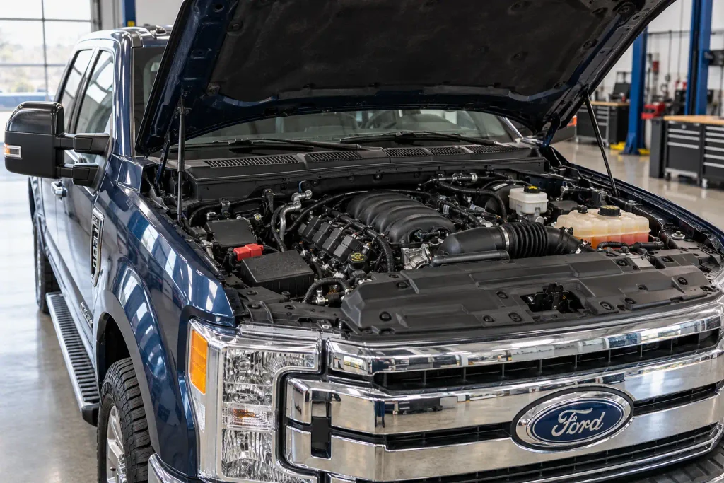 Ford 6.2 Engine Diagram With Labeled Parts and Locations 2026 2 2017 Ford F-250 6.2L Boss V8 engine bay with hood open