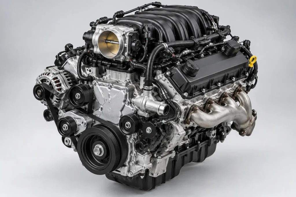 Ford 7.3 Godzilla V8 engine diagram identifying major external components