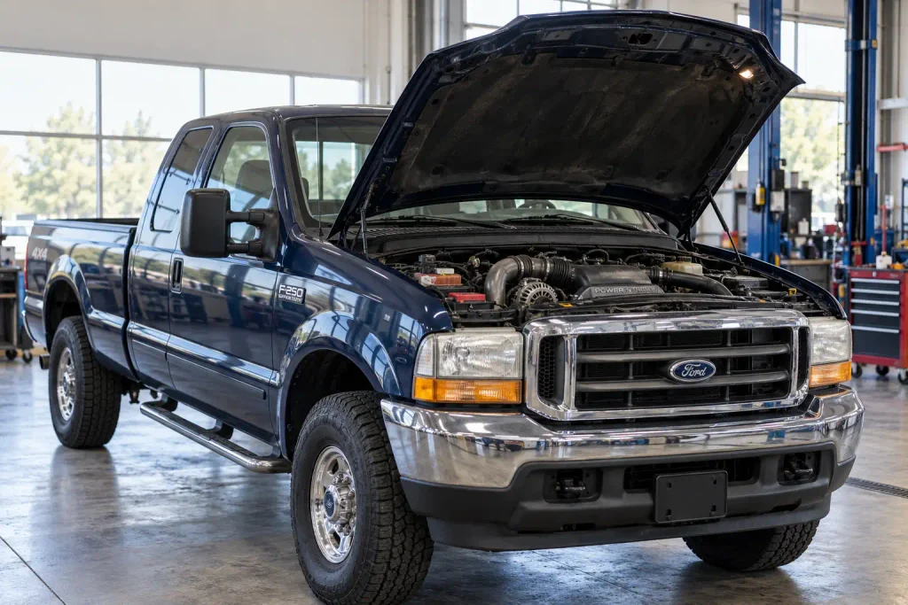 Ford 7.3 Powerstroke Years to Avoid - Before You Buy 2026 2 2000 Ford F-250 with 7.3 Powerstroke during a used-truck inspection