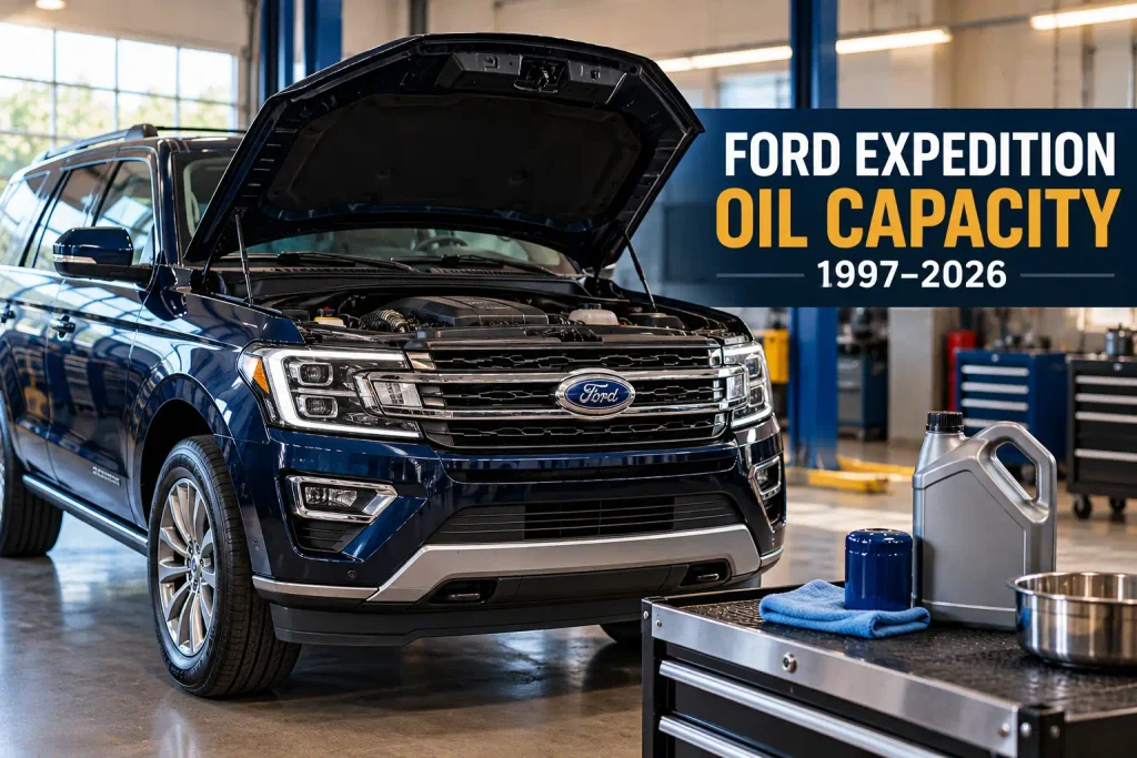 Ford Expedition Oil Capacity Chart By Year & Engine (1997–2026) 2 Ford Expedition oil capacity chart featured image showing SUV and engine oil.
