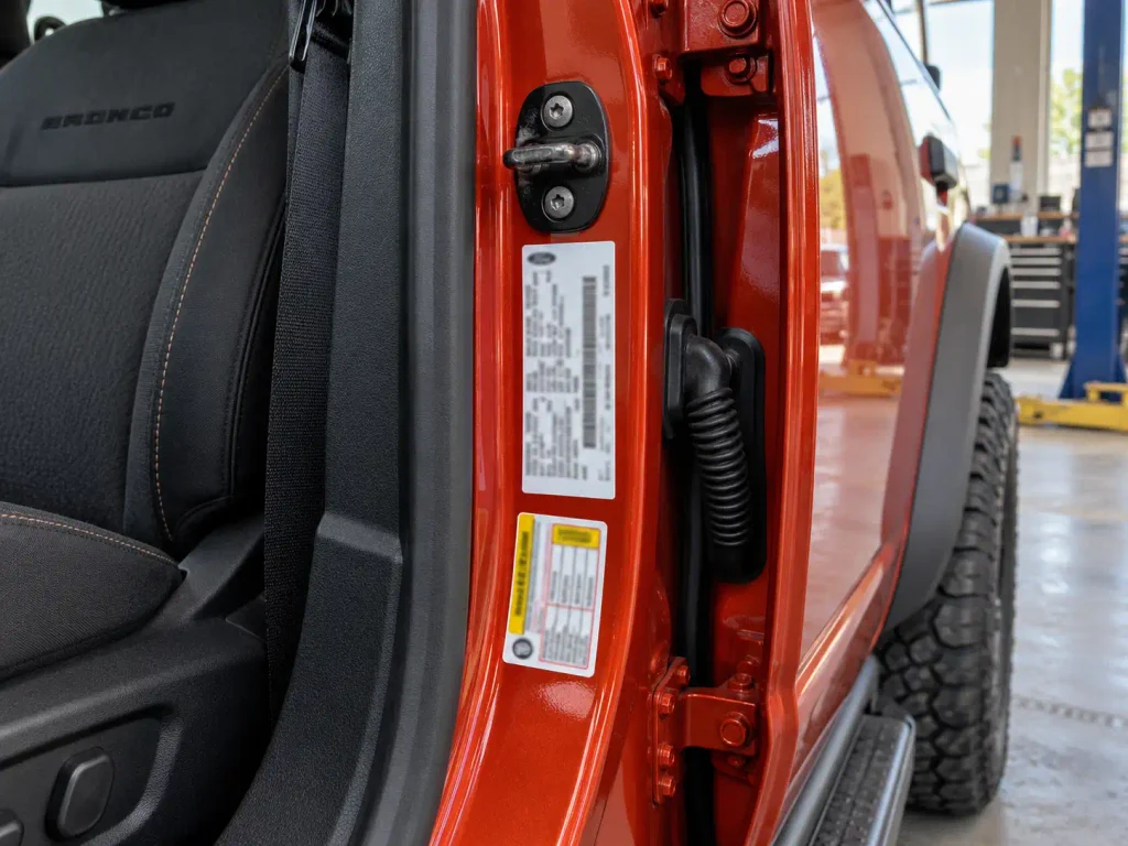 Ford Hot Pepper Red Paint Code EA and Color Matching Guide 2026 3 Ford driver door label area showing where to verify paint code EA