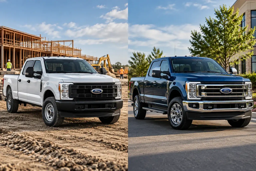 Work-focused Ford F250 XL and more comfortably equipped XLT trucks side by side