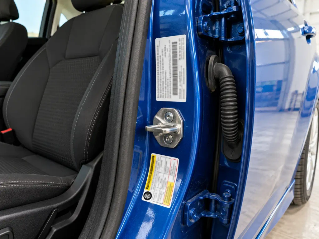 Ford Focus Paint Code Chart By Year: 2000-2018 Colors, Codes & Location 3 Ford Focus driver door jamb showing the factory exterior paint code label location