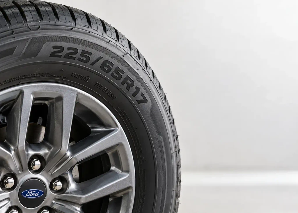 Ford Maverick Tire Size Chart By Trim & Year: 2022-2026 3 Close-up of a tire sidewall showing where width, aspect ratio, and rim size are marked