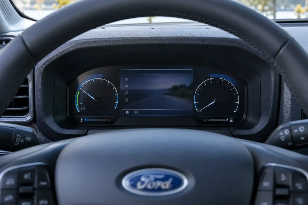 Ford Maverick Hybrid instrument cluster with digital power gauge display