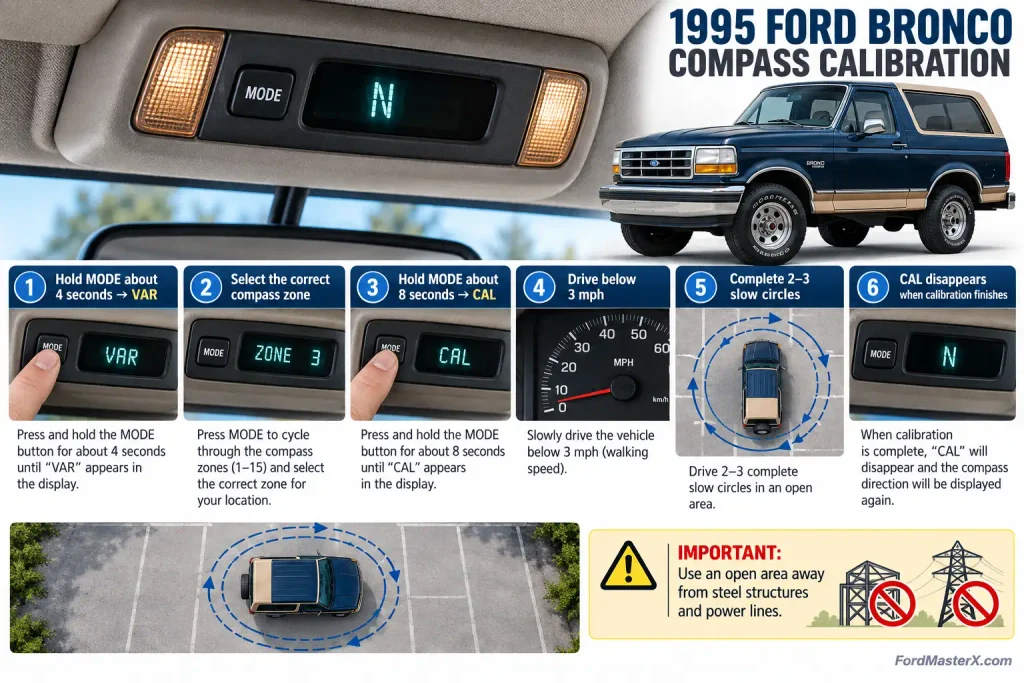 1995 Ford Bronco compass calibration using MODE VAR and CAL